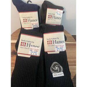 Vintage Mens Socks Galore By Hanes Wool Blend Dress Socks Lot Of 4 NEW NWT
